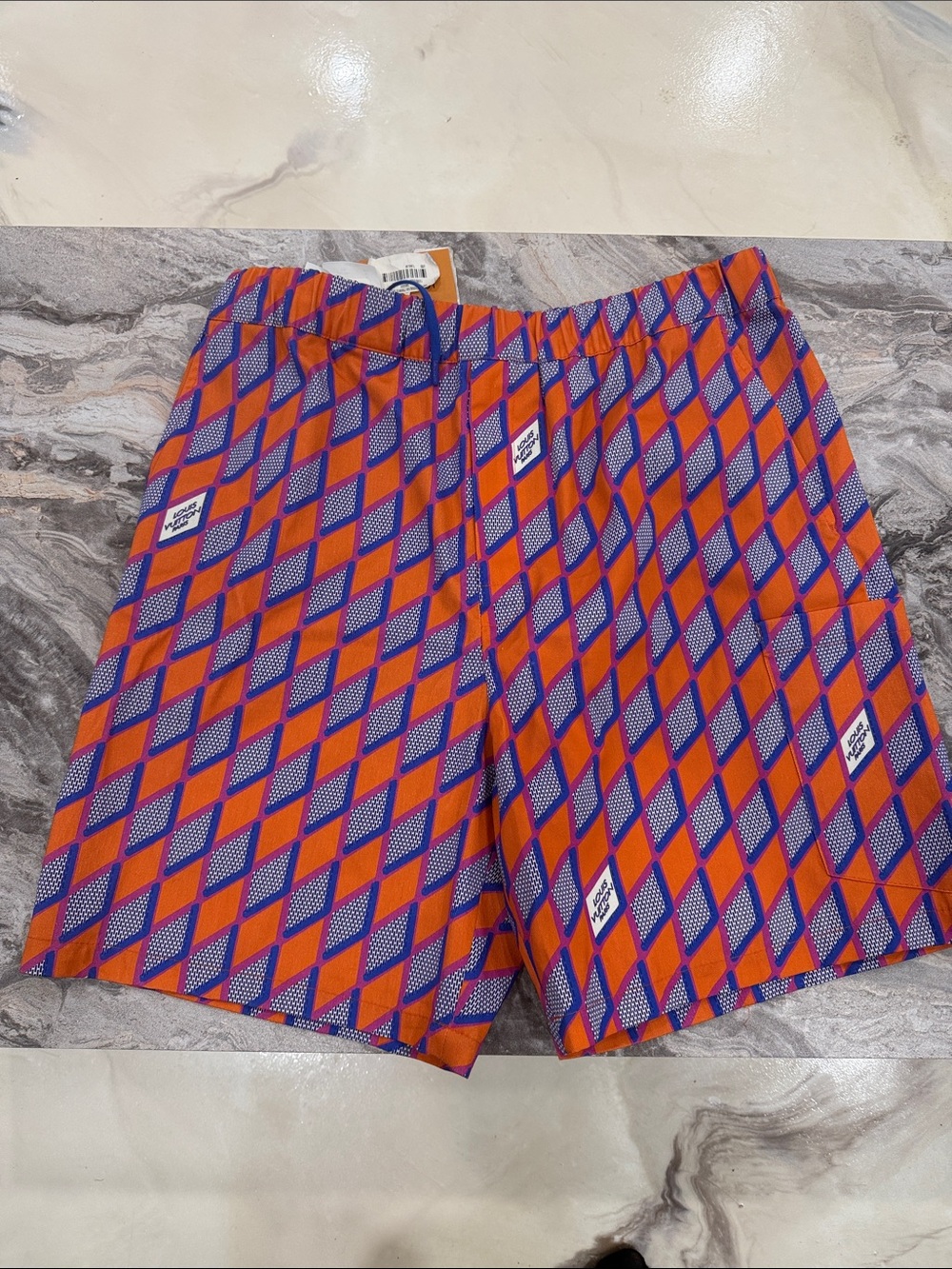 Louis Vuitton Orange and Blue Geometric Hybrid Shorts